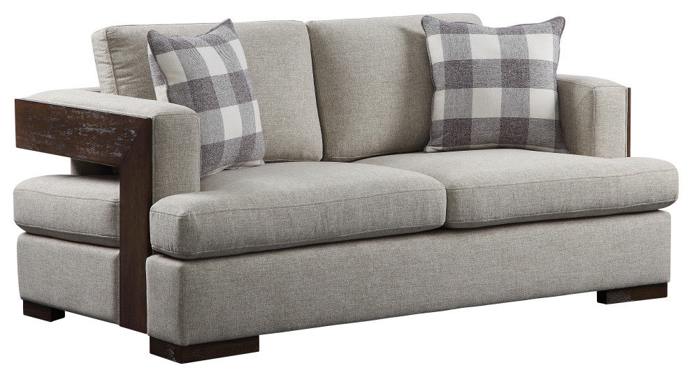 Fabric Upholstered Loveseat With Track Armrests And Block Legs  Gray   Transitional   Loveseats   by VirVentures  Houzz