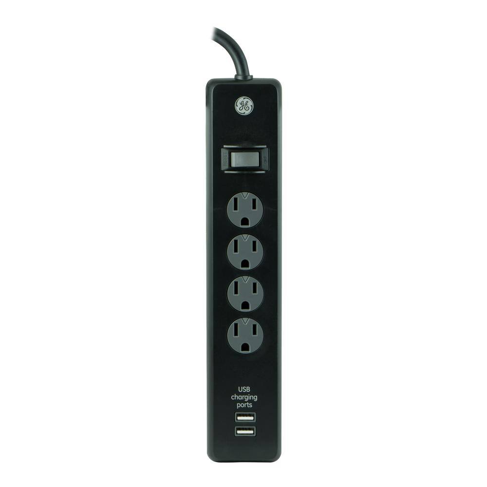 GE 3 ft. 4-Outlet and 2-USB Port 1.0 Amp 450 Joules Surge Protector Black 13478