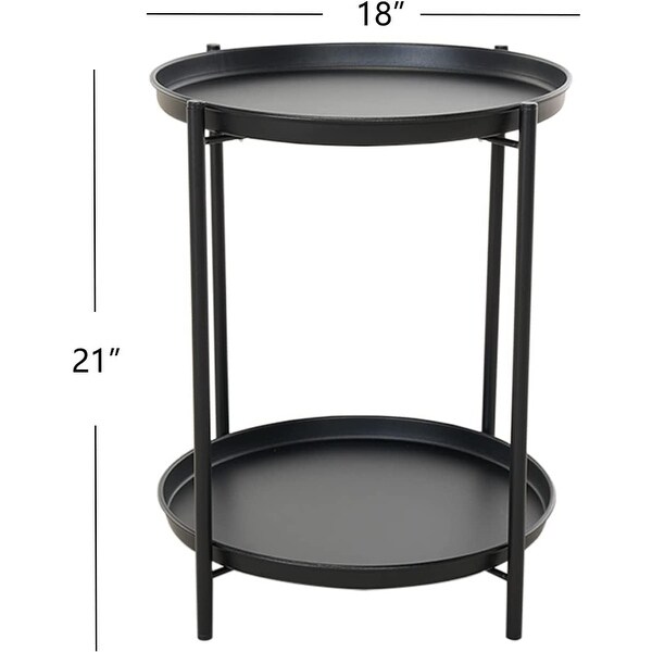 2 Tier Metal Side Table，End Table Outdoor Side Table Small Accent Table，AntiRust Green Nightstand for Bedroom Balcony Patio