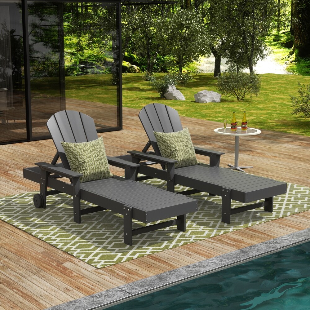 POLYTRENDS Laguna  Weather Poly Pool Outdoor Chaise Lounge   with Arms and Wheels (Set of 2)