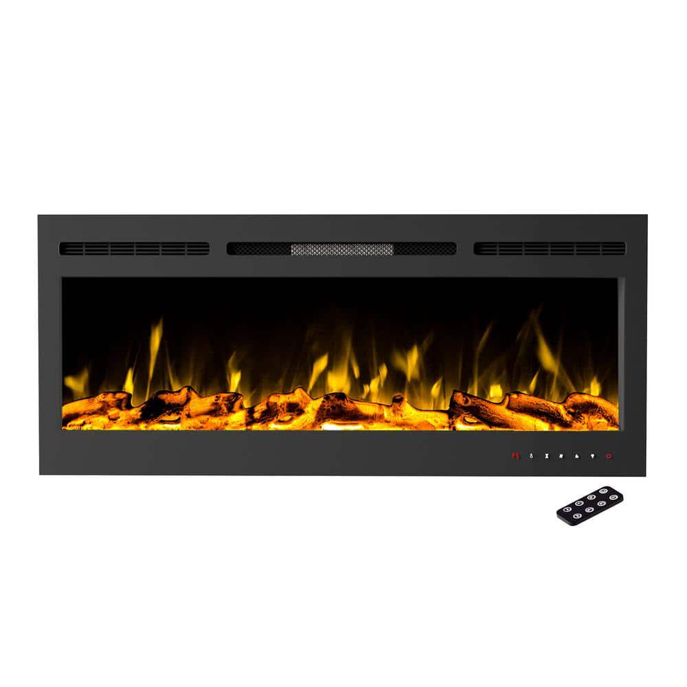 5110 BTU Wall Mounted or Recessed 50 in Electric Fireplace Black with 10 Ember Bed Colors