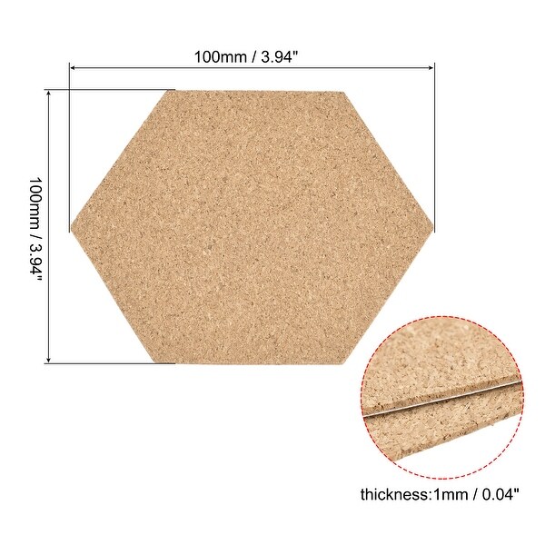 100x85x1mm Hexagon Coasters Cork Cup Mat Pad Adhesive Backed 60pcs - Wood