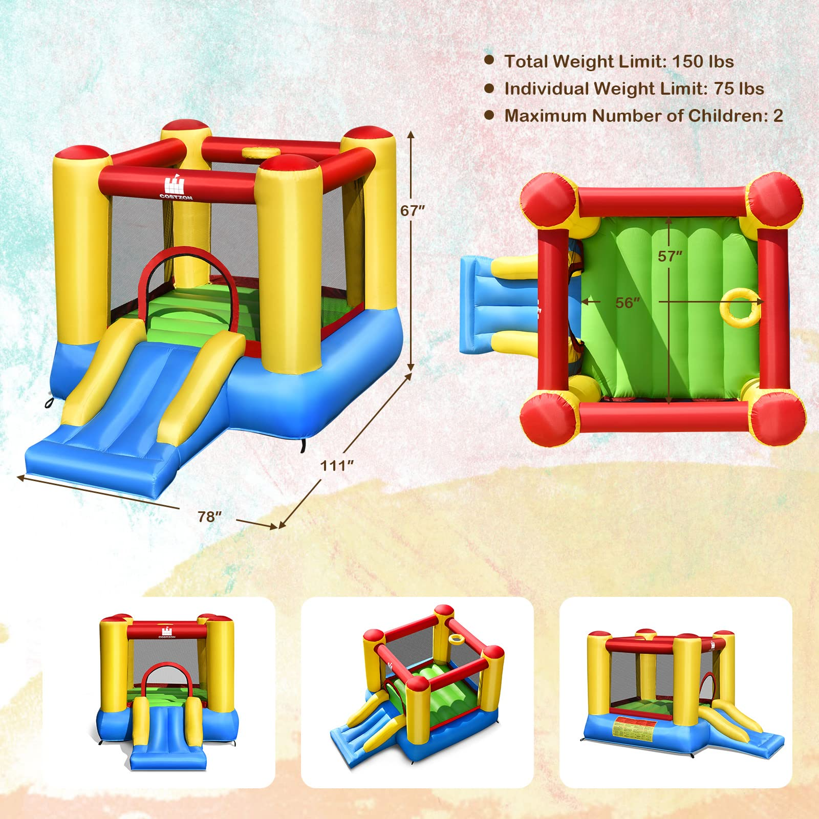 BOUNTECH Inflatable Bounce House, Kids Jump 'n Slide Bouncer with Jumping Area (Without Blower)