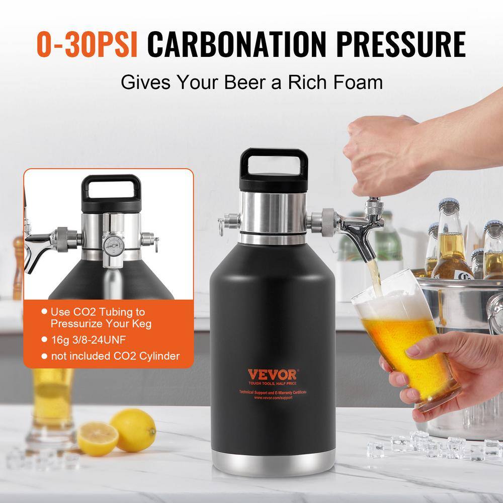 VEVOR Beer Growler Tap System 128 oz. 4L Mini Keg 304 Stainless Steel Pressurized Beer Growler with Pressure Display MNPJTHSY128OZG02SV0