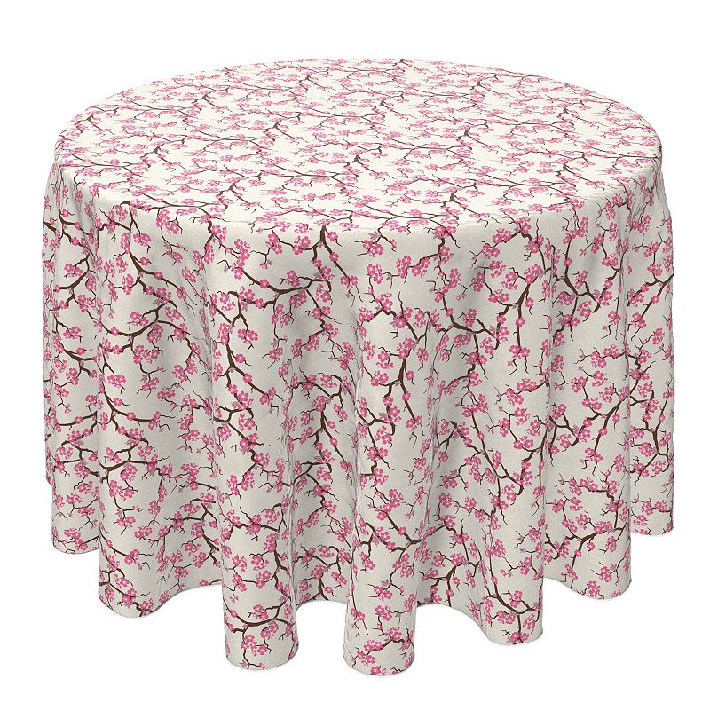 Round Tablecloth， 100% Cotton， 60 Round， Pink Springtime Cherry Blossoms