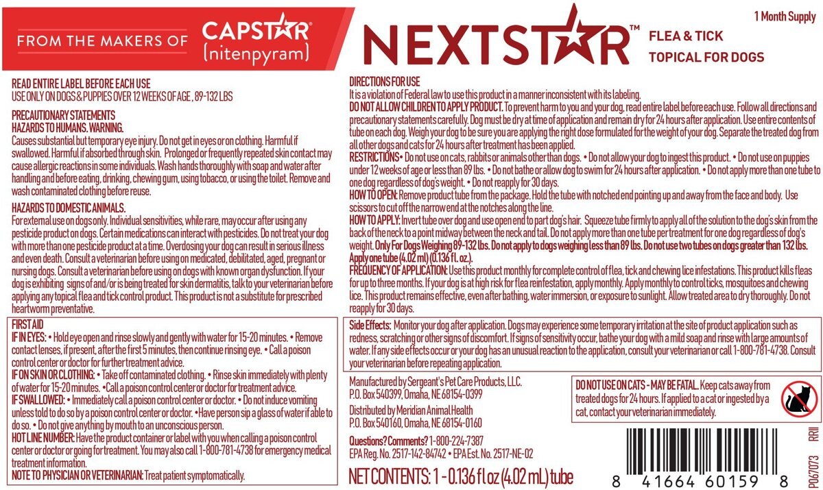 NextStar Flea and Tick Spot Treatment for X-Large Dogs， 89-132 lbs