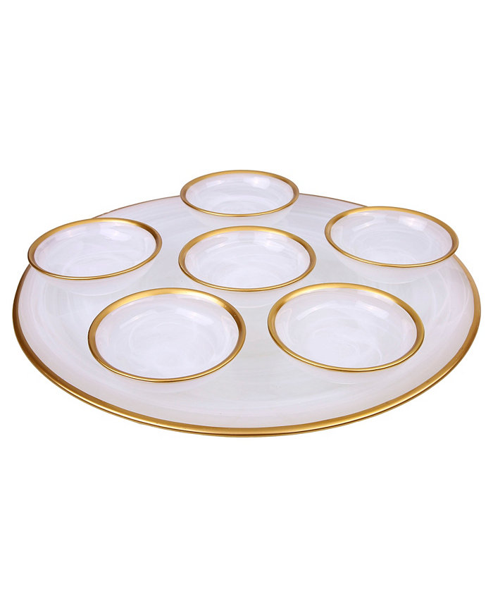 Classic Touch 12.75 Alabaster Seder Plate with Rim