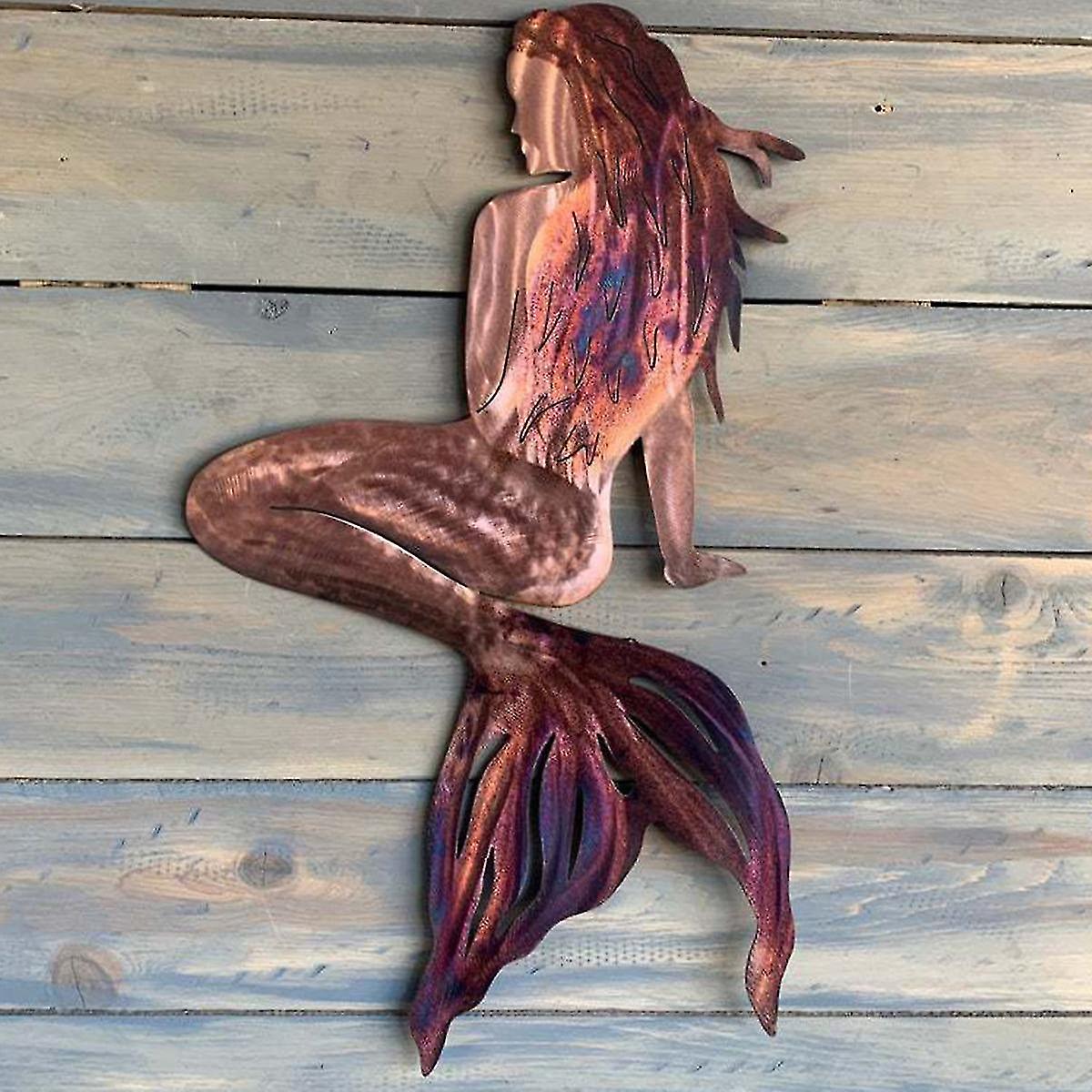 Metal Mermaid Wall Art- Rustproof Mermaids Craft Hanging Mermaid Wall Decoration Stainless Steel Mermaid Sculpture For Room Wall Patio Swimmi