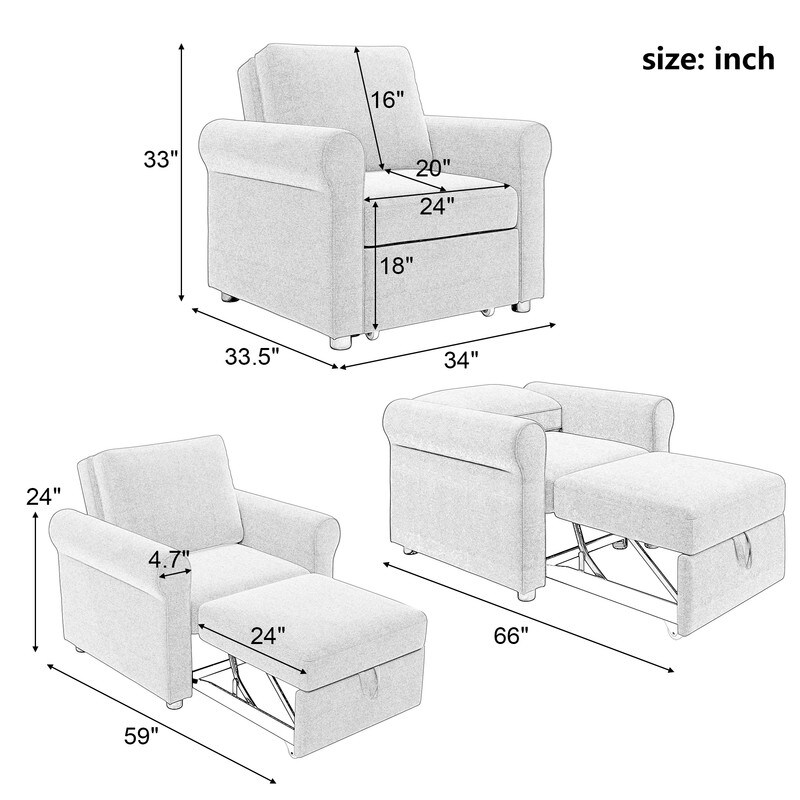 Modern Convertible Sofa Bed Chair Lounger Chair Sleeper for Adults