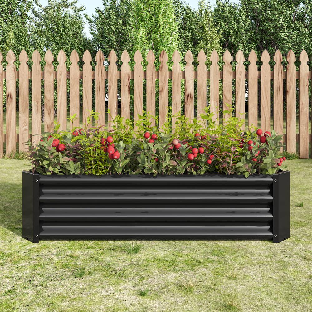 Cesicia 4 ft. x 2 ft. x 1 ft. Black Metal Outdoor Rectangle Raised Garden Bed Planter Box for Vegetables Flowers Herbs W-GXY-30