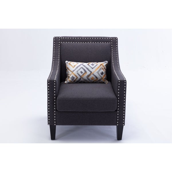 Accent Armchair Living Room Chair with Nailheads and Solid Wood Legs， Black