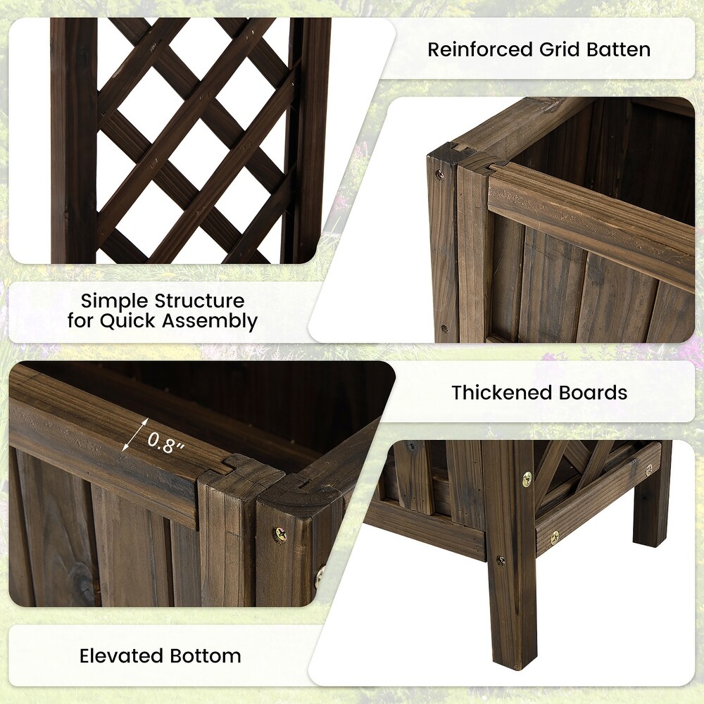 Costway 2 Tier Wood Raised Garden Bed Elevated Planter Box for   35.5''x 12''x 35.5''