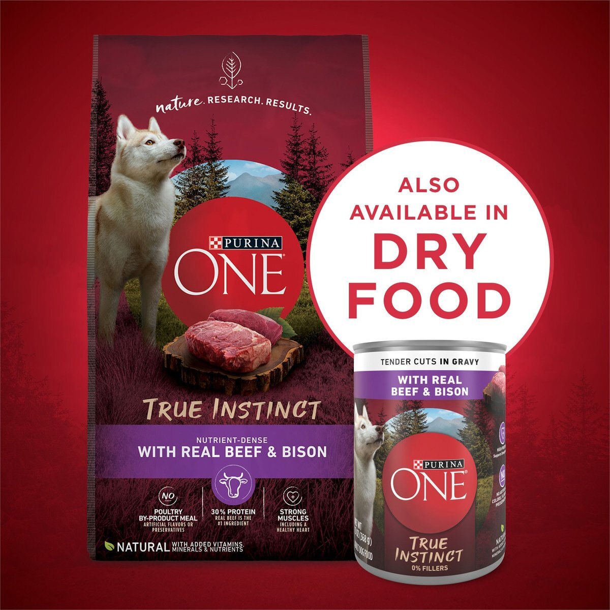 Purina ONE SmartBlend True Instinct Tender Cuts In Gravy Real Beef and Bison Wet Dog Food， 13-oz can， case of 12