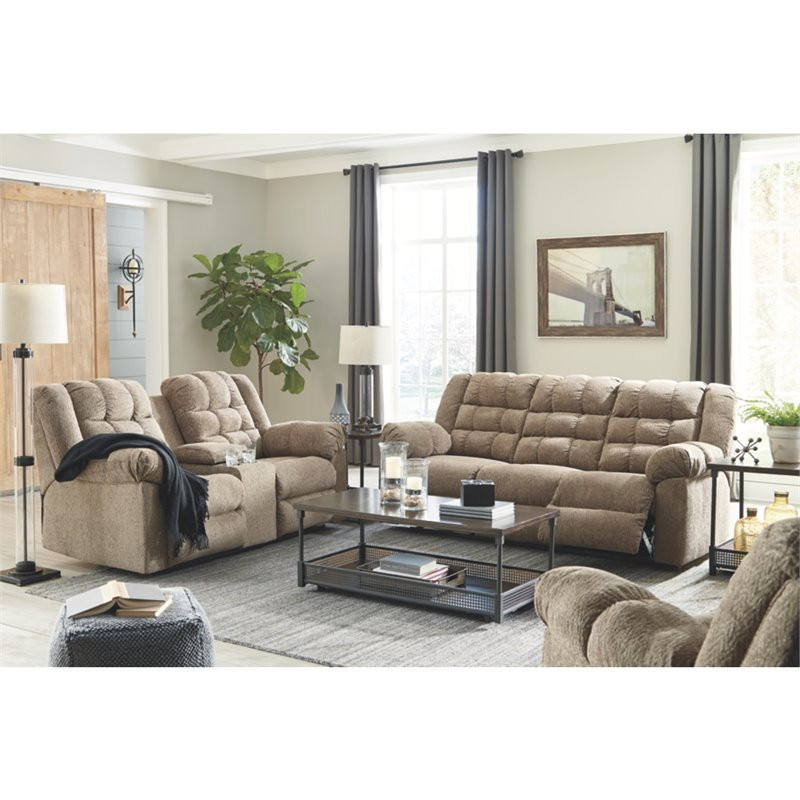 Signature Design by Ashley Workhorse Reclining Loveseat with Console in Cocoa   Transitional   Loveseats   by Homesquare  Houzz