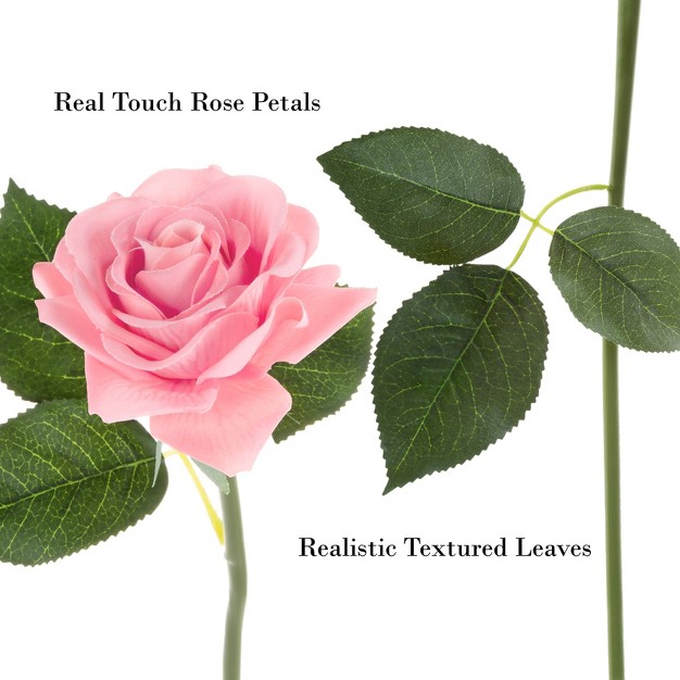 Artificial Open Rose Bundles 18pc Real Touch Fake 11 5 inch Flowers With Stems For Home D cor Wedding Or Bridal baby Showers By Pure Garden pink