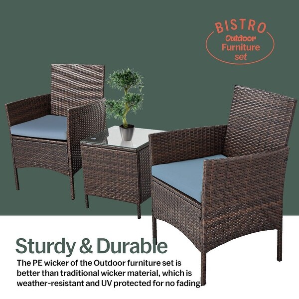 Pyramid Home Decor Rattan 3piece Patio Bistro Set