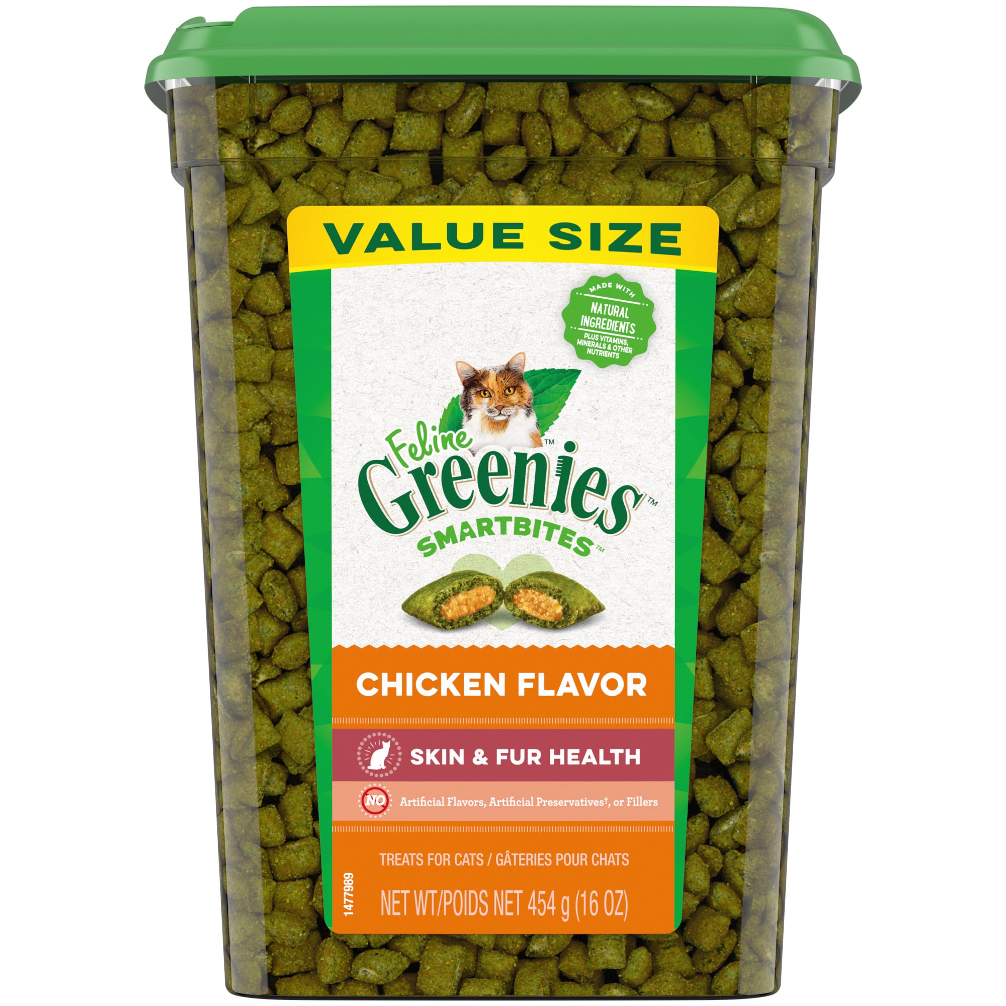 Greenies Feline Smartbites Soft Textured Skin And Fur， Chicken Flavored Cat Treats， 16 oz.