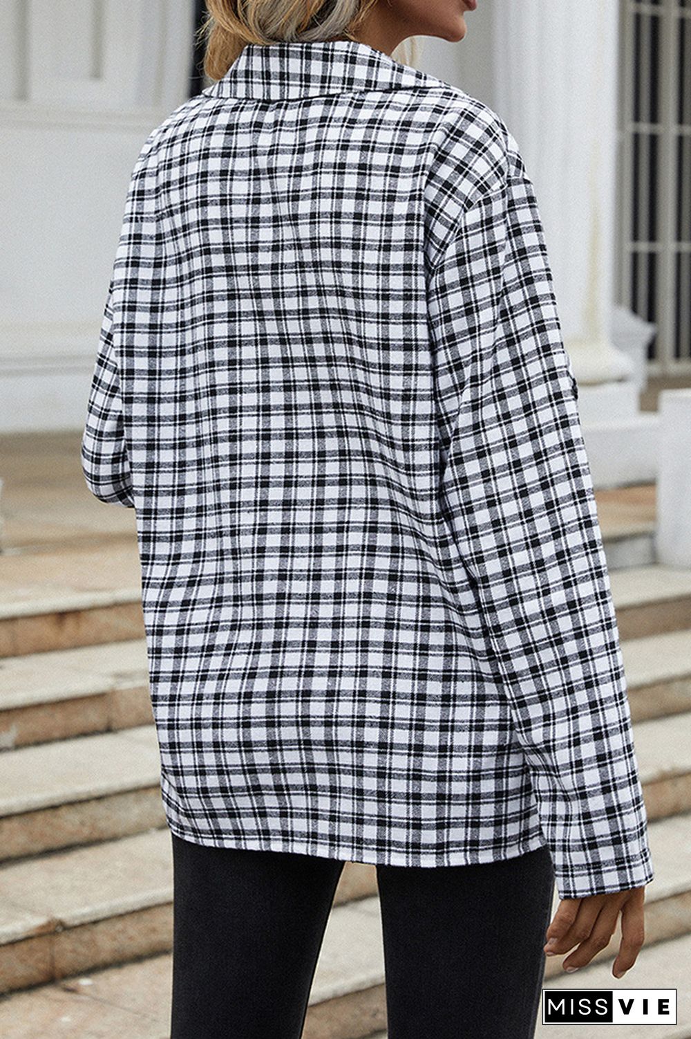 Plaid Open Front Long Sleeve Blazer Women Wholesale