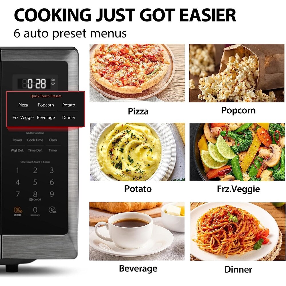 Small Countertop Microwave Oven With 6 Auto Menus  Kitchen Essentials  Mute Function   ECO Mode  0.9 Cu Ft