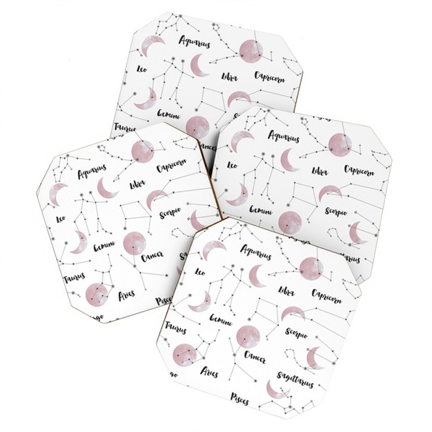 Emanuela Carratoni Moon And Constellations Set Of 4 Coasters Deny Designs