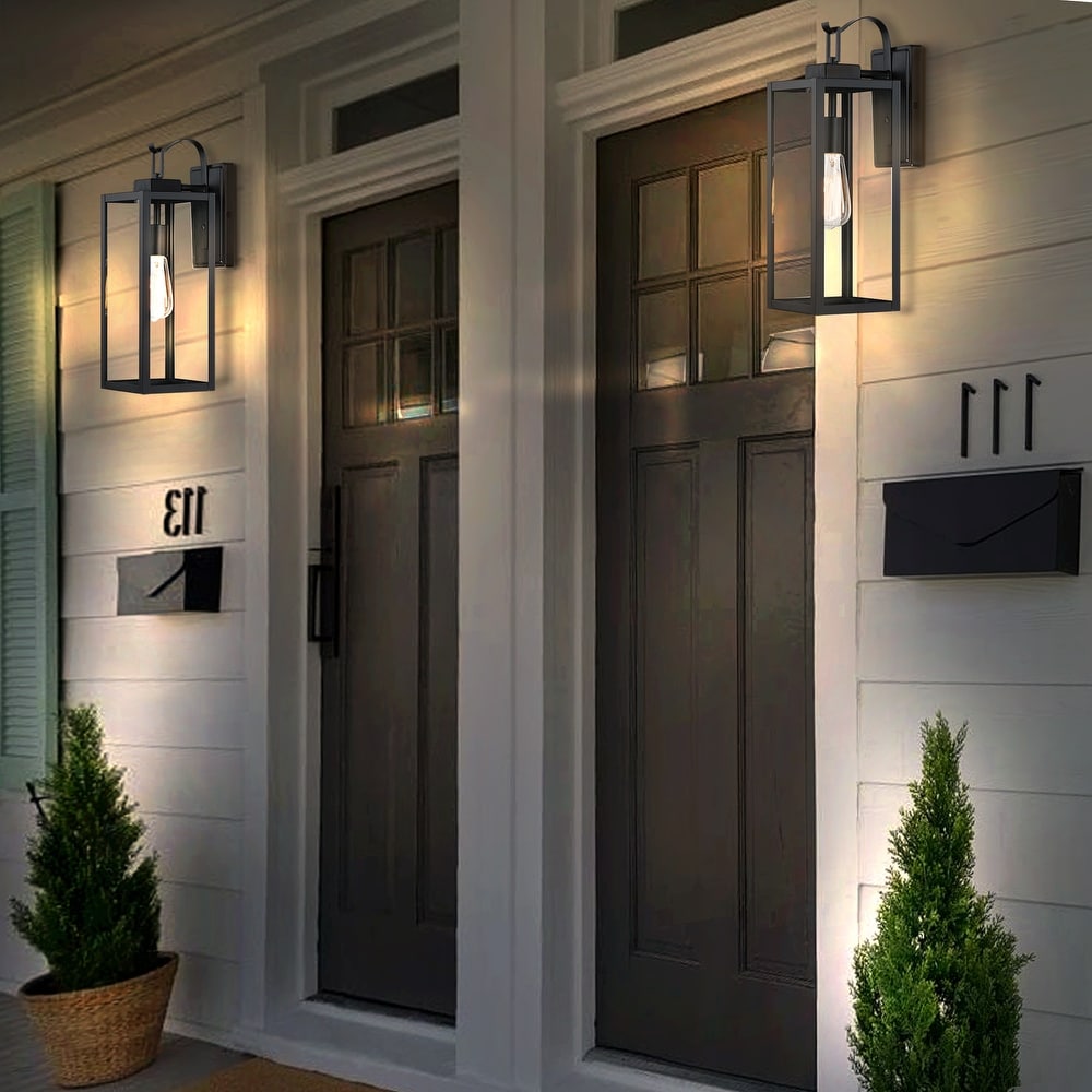 2 pack 17.7 in. 1 Light Matte Black Outdoor Wall Lantern Sconce with Clear Glass（Dusk to Dawn could be chosen）