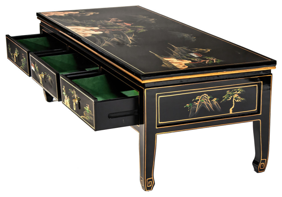 Black Lacquer Coffee Table Landscape   Asian   Coffee Tables   by Oriental Furniture  Houzz