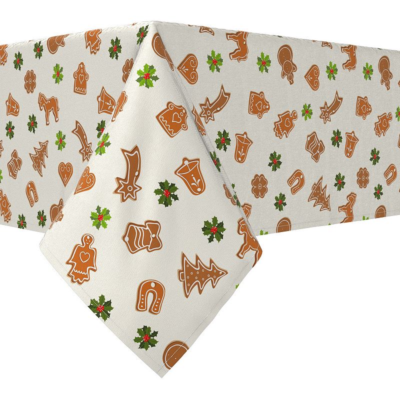 Rectangular Tablecloth， 100% Cotton， 60x84， Gingerbread Cookies and Holly