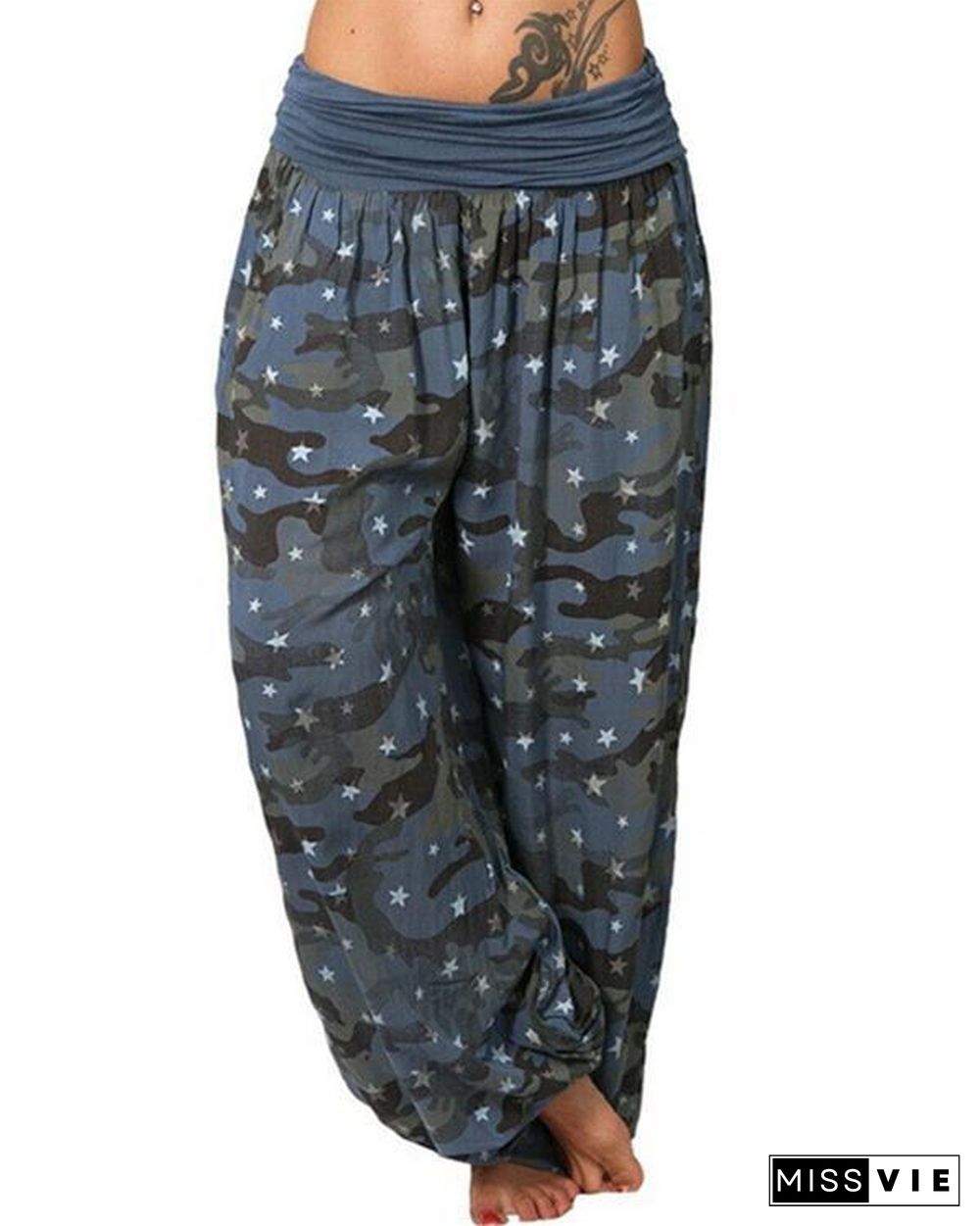 Fashion Plus Size Printed Casual Wide Leg Pants