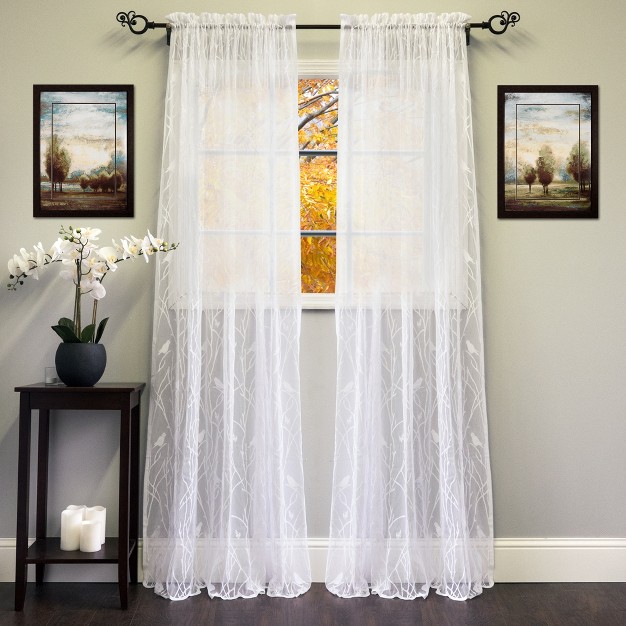 Songbird Motif Knit Lace Window Single Panel Curtain By Sweet Home Collection