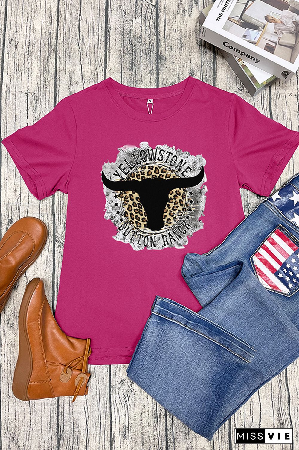 Yellowstone Dutton Ranch Leopard Short Sleeve Graphic Tee Wholesale