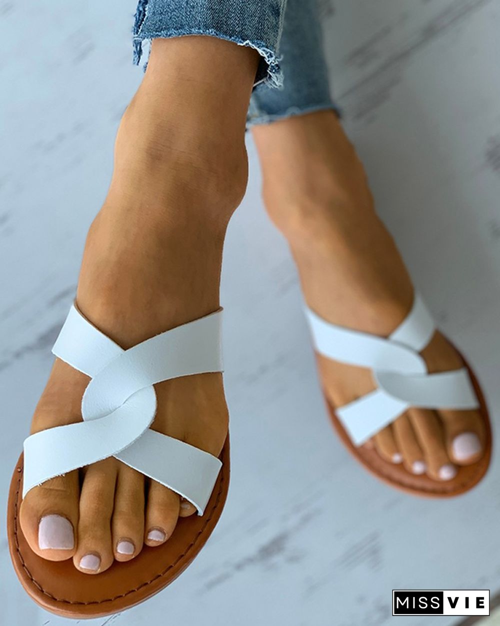 Double Strap Cutout Slide Slippers