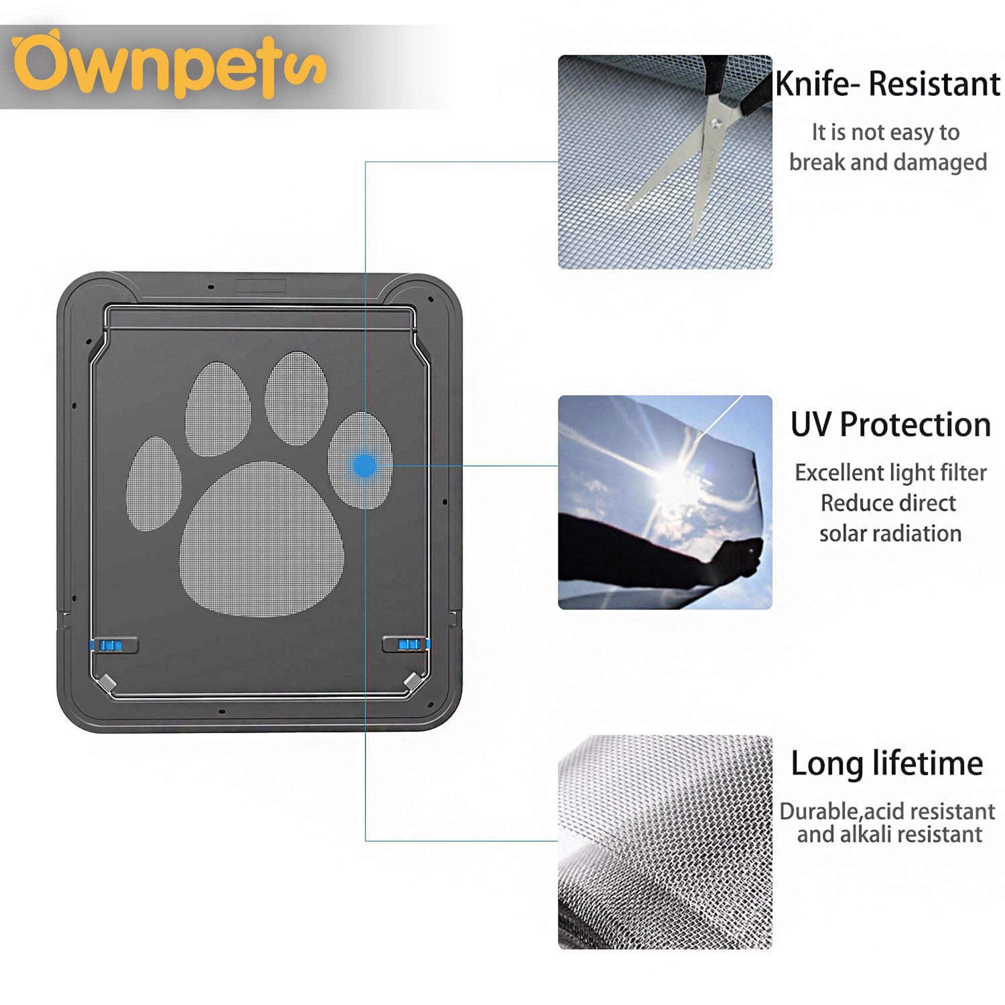 Larger Lockable Pet Screen Door doggy door cat door for windows， Sturdy Self-Closing Cat Dog Screen Door with Locking Function - Size 12