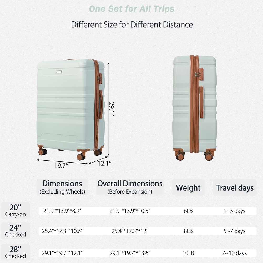Luggage Sets Expandable ABS 3pcs Luggage Sets Hardside Suitcase Sets Spinner Suitcase with TSA Lock (20''24''28'')