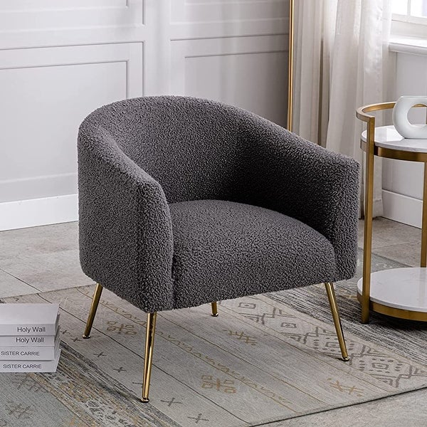 Modern Glam Upholstered Living Room Accent Barrel Chair with Golden Legs