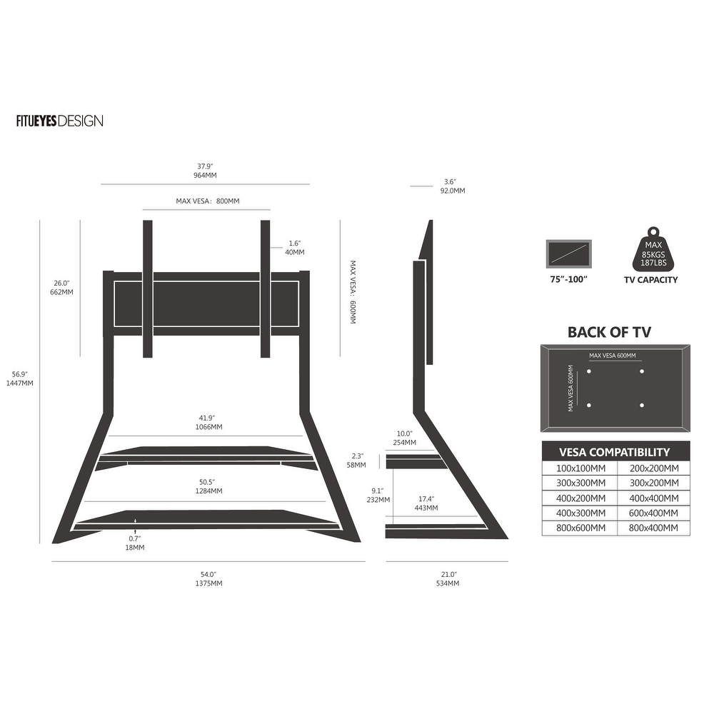 FITUEYES TV Stand Floor with Large Open Shelf Super Sturdy for TVs 75 to 100 Inch Modern Style