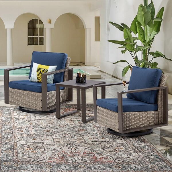 Cozywor 3Piece Patio Swivel Outdoor Rocking Chair Conversation Set with Side Table