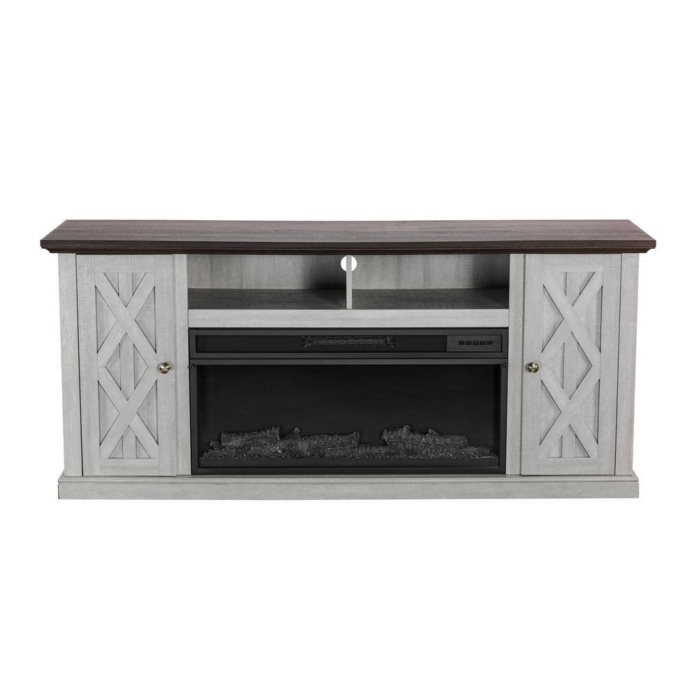 FESTIVO 68 in. Freestanding Electric Fireplace TV Stand in Saw Cut Off White with Dark Desktop FTS21200