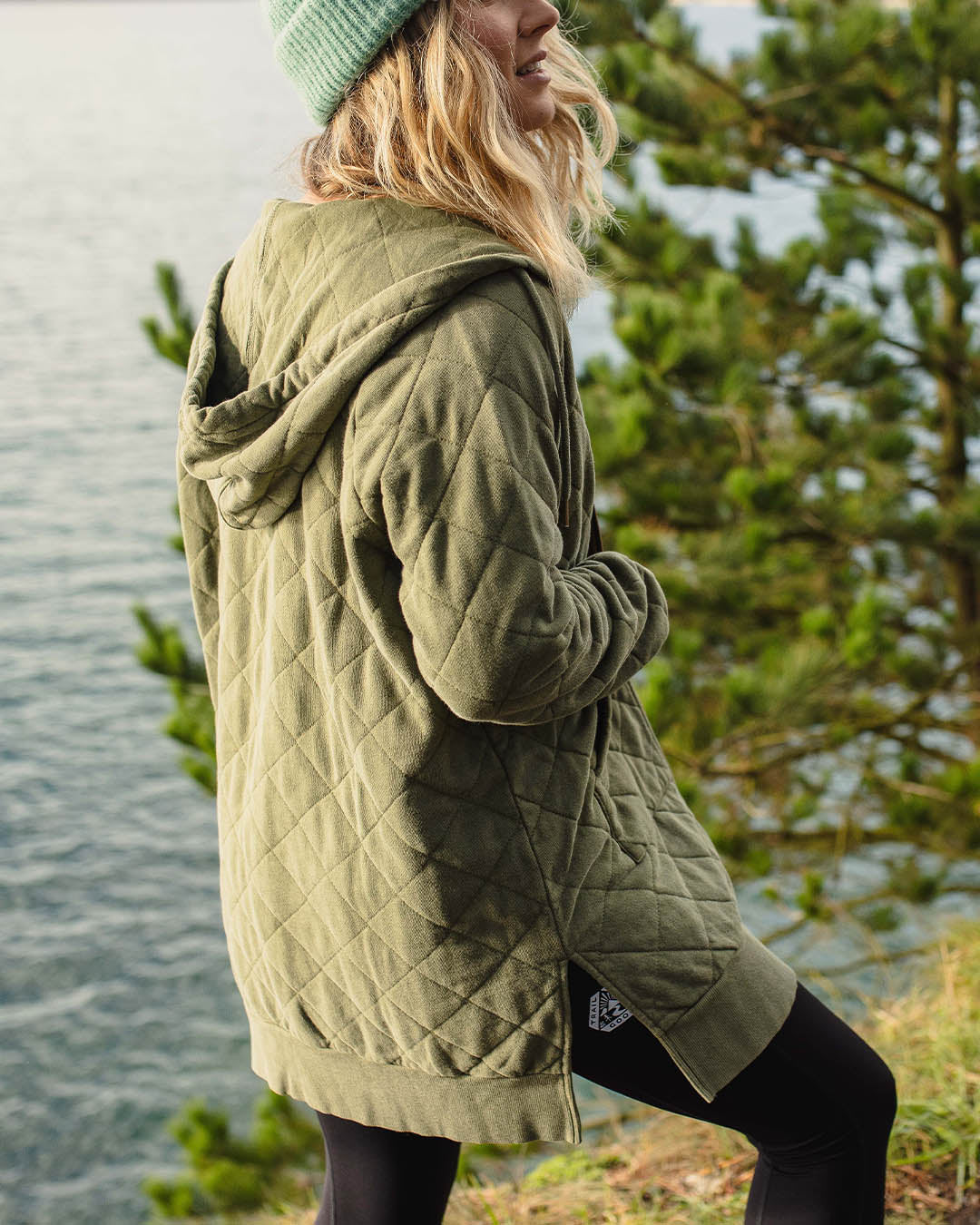 Getaway Recycled Quilted Full Zip Hoodie - Khaki