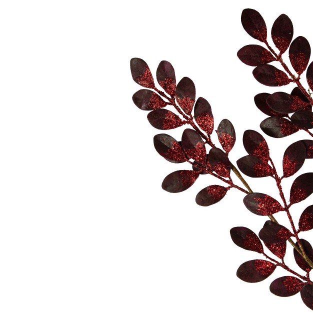 Red Glittered Leaves Artificial Christmas Spray