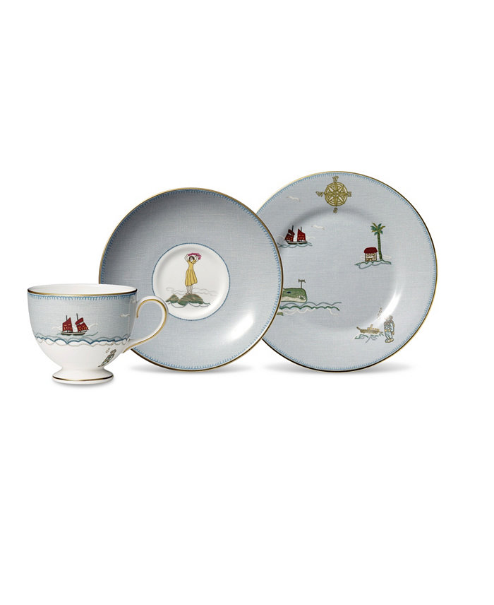 Wedgwood Sailors Farewell 3-Piece Tea Set (Teacup Saucer and Salad Plate 8)