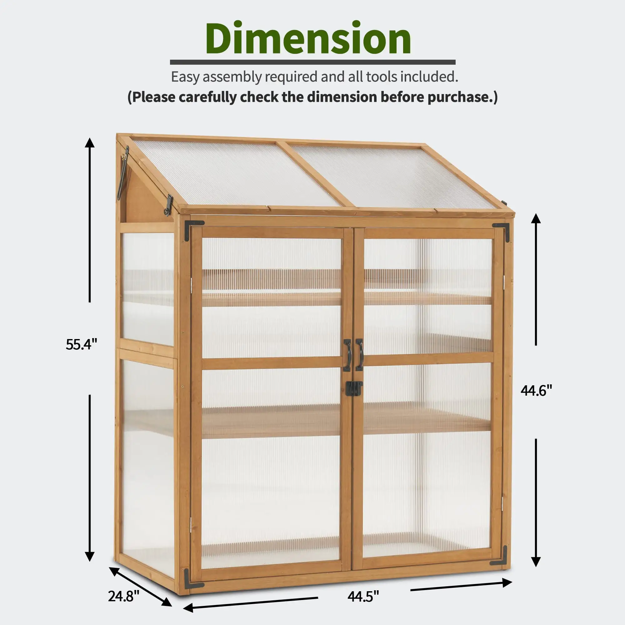 Cold Frame Greenhouse  Large Wooden Greenhouse Cabinet  Garden Cold Frame with Adjustable Shelves for Outdoor