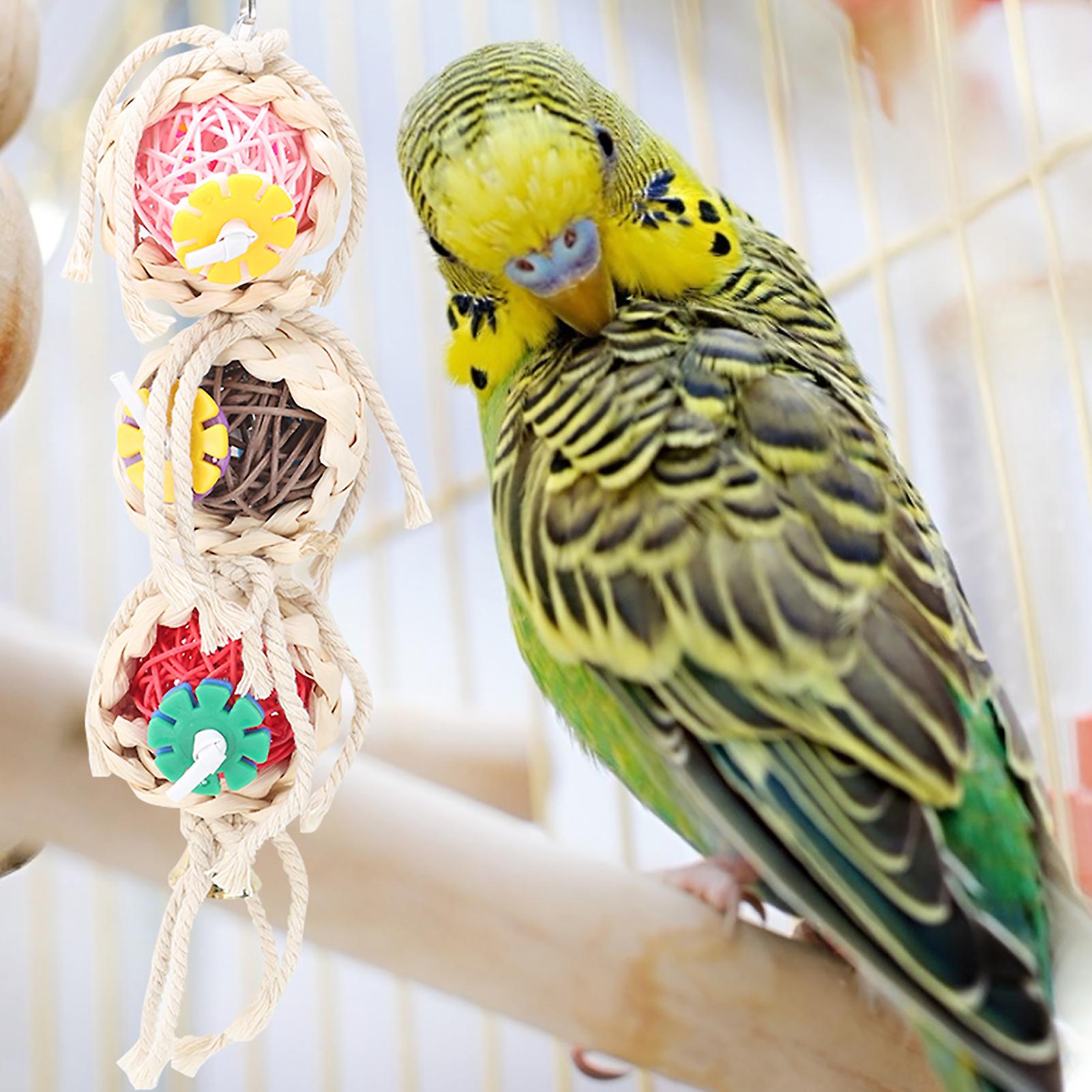 Plastic Pet Parrot Straw Plaiting Sepaktakraw String Chewing Biting Hanging Swing Toy Bird Cage Accessories