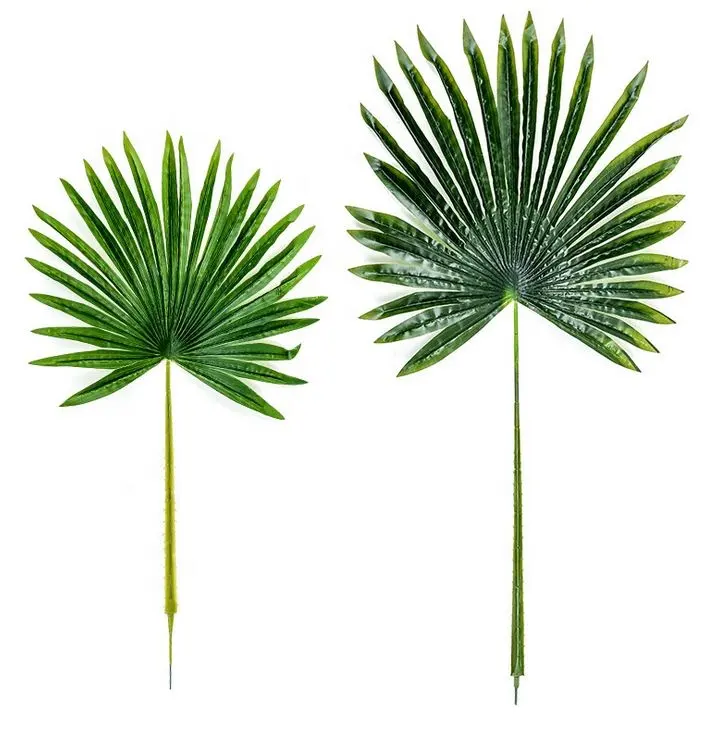 Environmental material real touch cheap artificial tropical plant faux palm leaves hawaiian luau party supplies