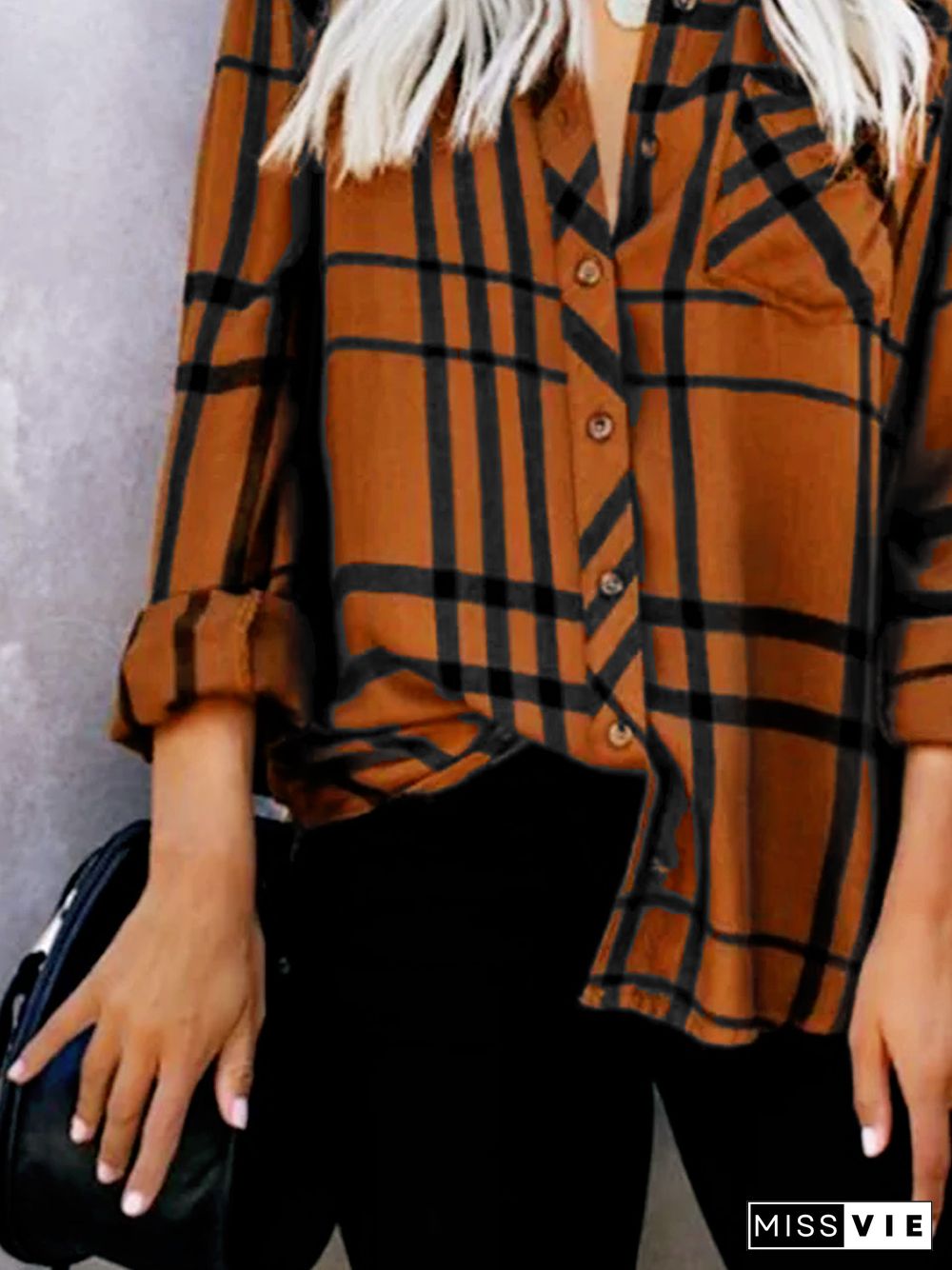 Long Sleeve Casual V Neck Blouse