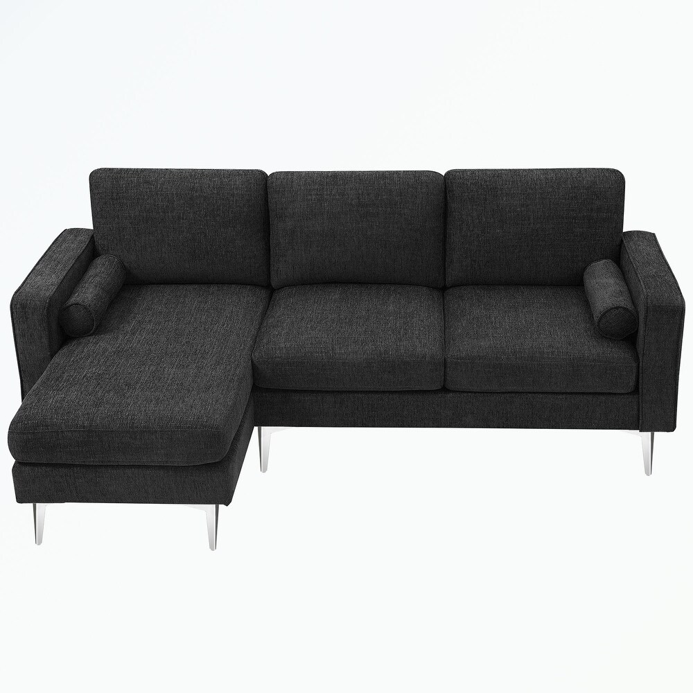 Fabric Sectional Sofa with Reversible Chaise  2 Pillows