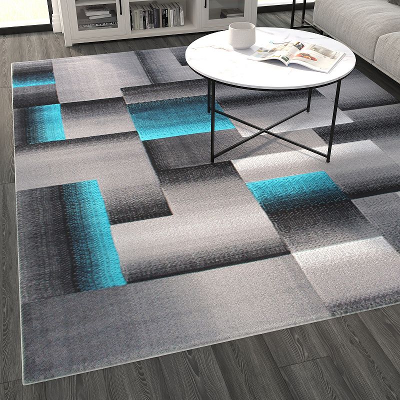 Masada Rugs Masada Rugs Trendz Collection 8'x10' Modern Contemporary Area Rug in Turquoise， Gray and Black-Design Trz861