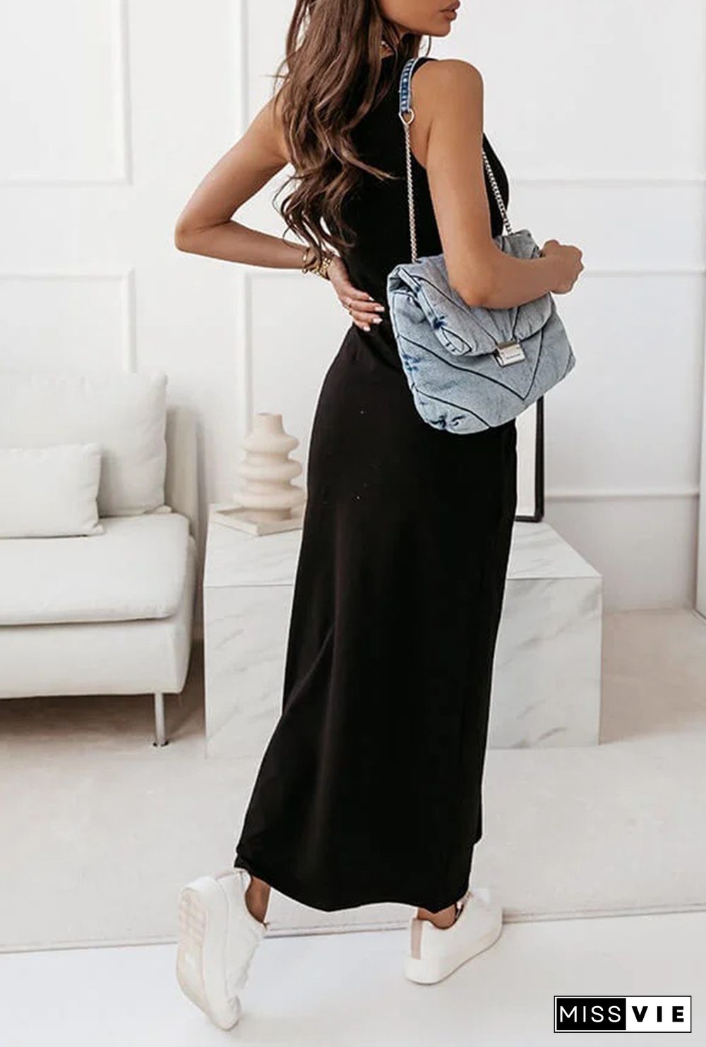 Casual Solid Fold O Neck Irregular Maxi Dresses