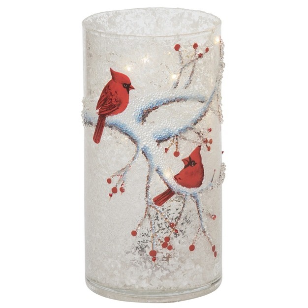 Transpac Glass 8 In Multicolored Christmas Light Up Winter Bird Vase