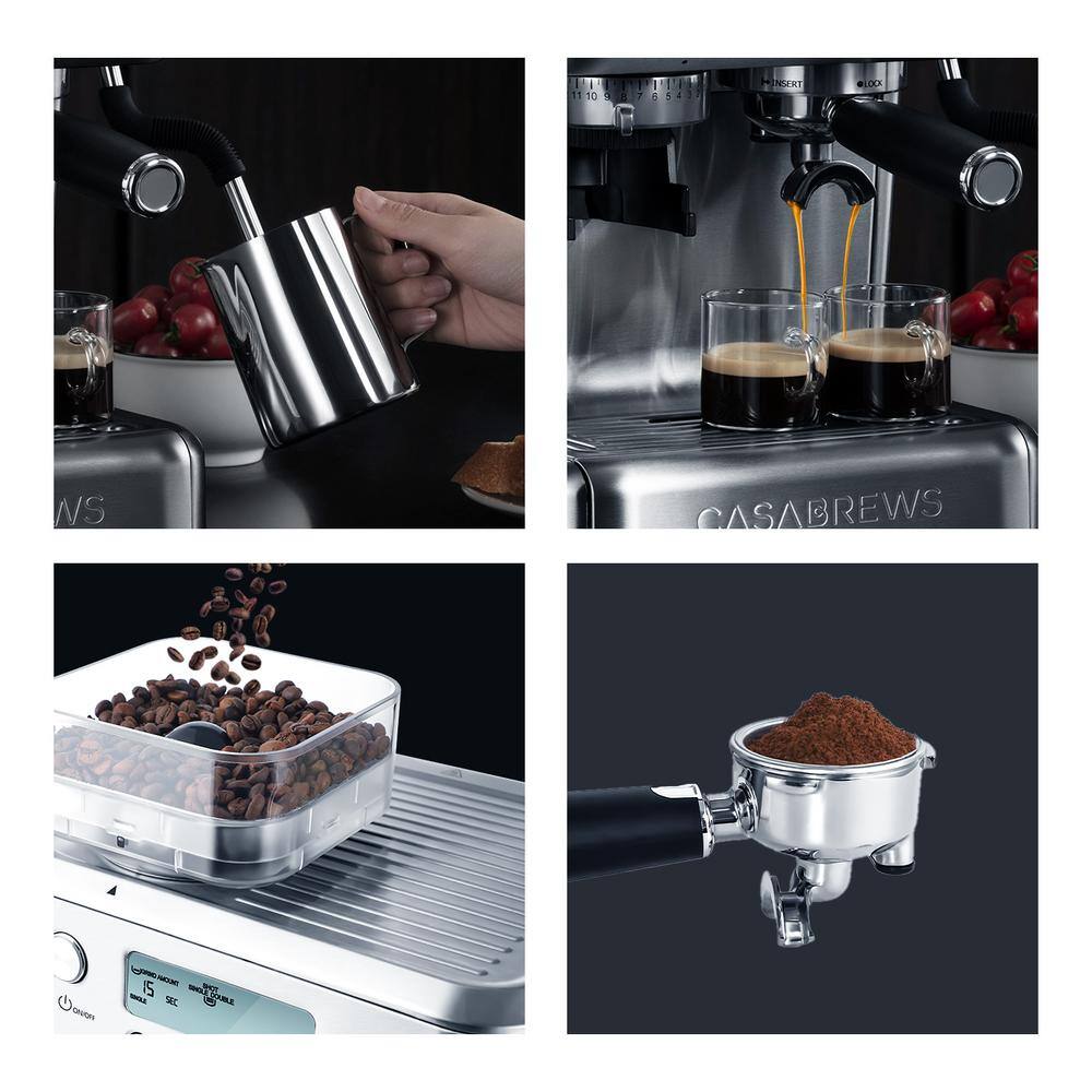 CASABREWS 5700-Pro 75-Cups Sliver Stainless Steel Espresso Machine with LCD Display and Milk Frother Steam Wand HD-US-5700Pro-SIL