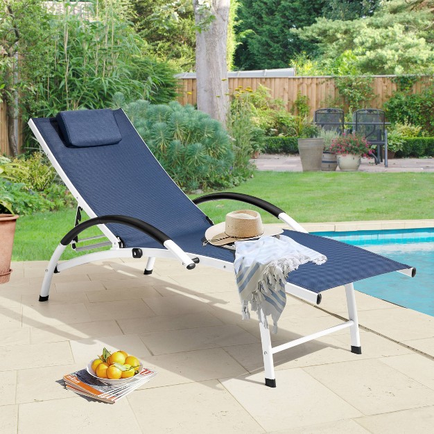 Outdoor Aluminum 5 Position Adjustable Chaise Lounge With Headrest Navy Crestlive Products